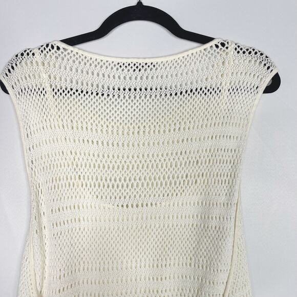 Tibi Medium M Cream Crochet Sleeveless Blouson Drop Waist Dress Tank Liner Scoop - Picture 5 of 11